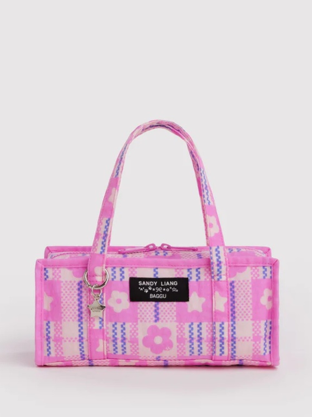 Baggu x Sandy Liang Mini Nylon Market Bag in Market Plaid Pink New with Tags NWT - Picture 3 of 11